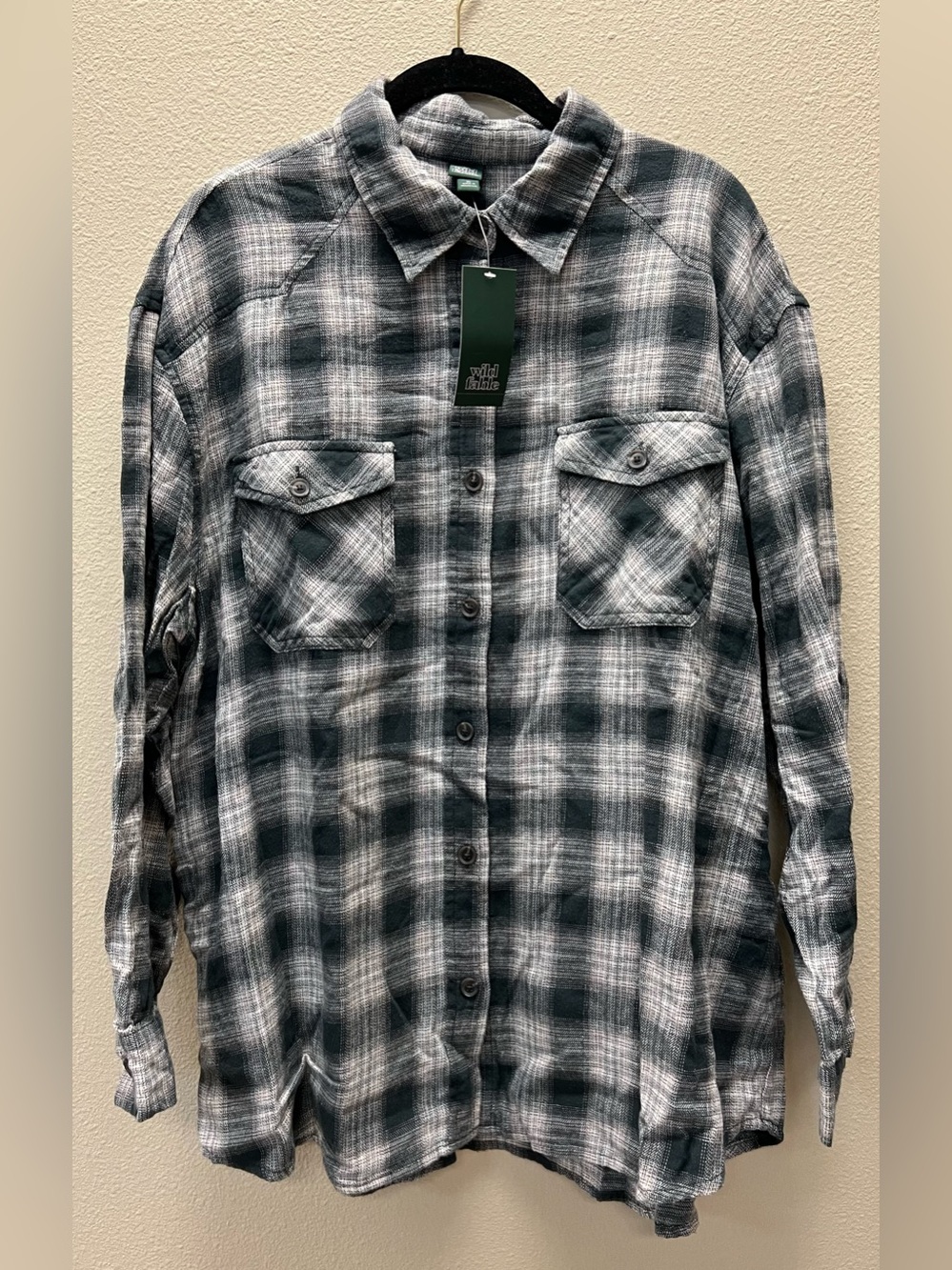 wild fable New/Tags XL Black and Gray Plaid Button-Front Shirt
